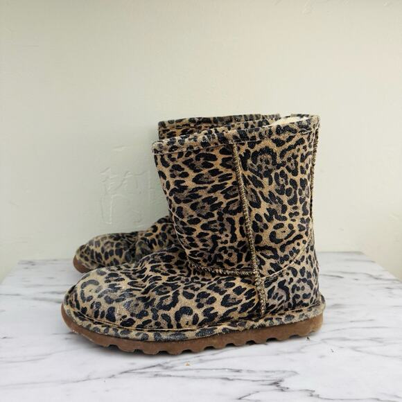 Bearpaw Brown Cheetah Print Fur Lined Winter Boots Girls Size 4 - Picture 1 of 9